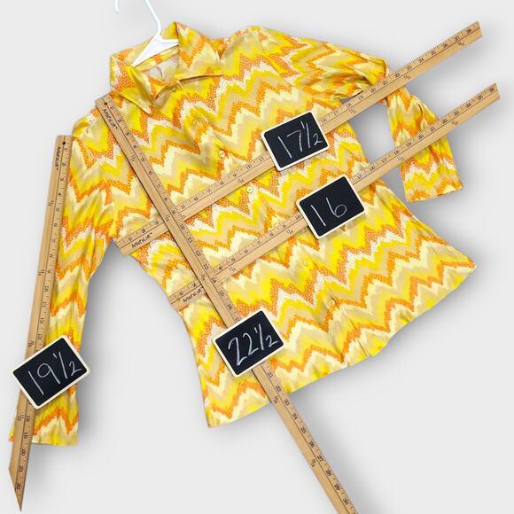 Vintage Shirt Womens Small Medium Yellow Orange 60s 70s Retro Psychedelic Hippie - Picture 3 of 9